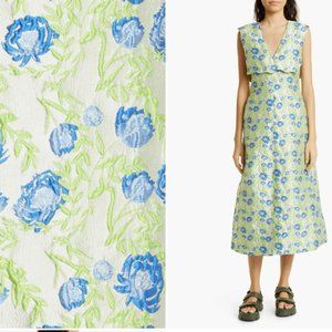 GANNI FLORAL JACQUARD RECYCLED FIBER BLEND A-LINE MIDI GREEN DRESS sz 38